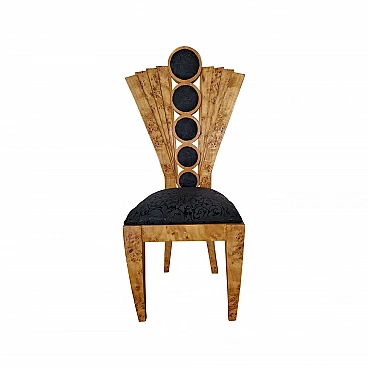 Art Deco style birch-root and black fabric chair, 1980s