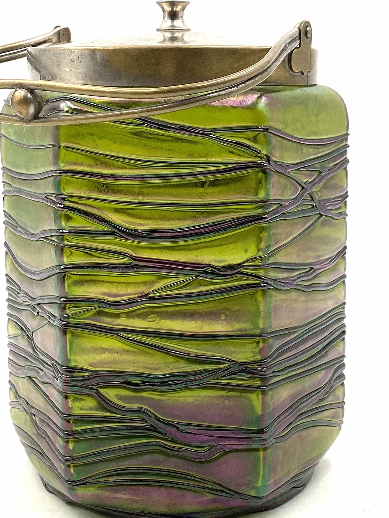 Iridescent glass cookie jar by Pallme & König, 1910s 9