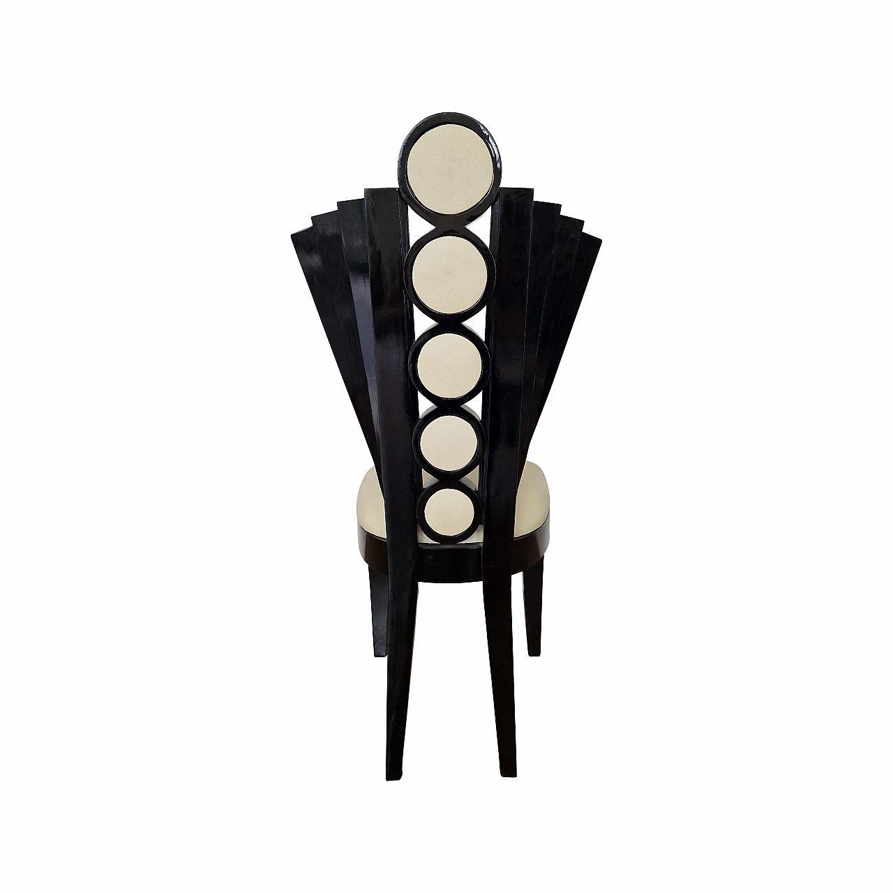 Art Deco style black wood and white eco-leather chair, 1980s 3