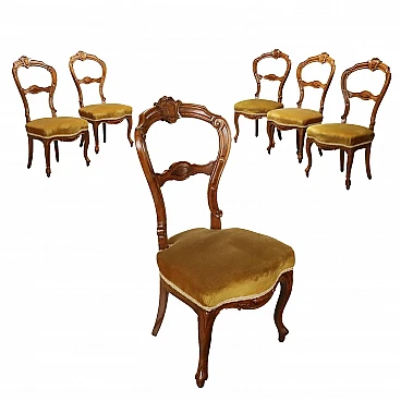 6 Carved walnut chair with padded seat, 19th century