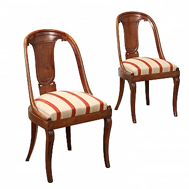 Pair of walnut gondola chairs with padded seat, 19th century