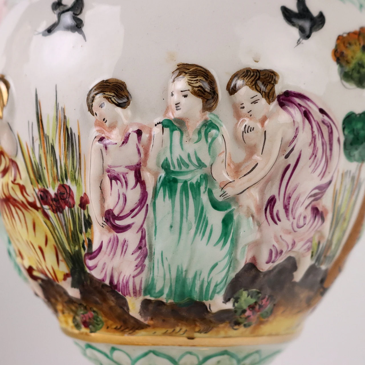 Pair of Capodimonte ceramic vases with mythological scenes 6