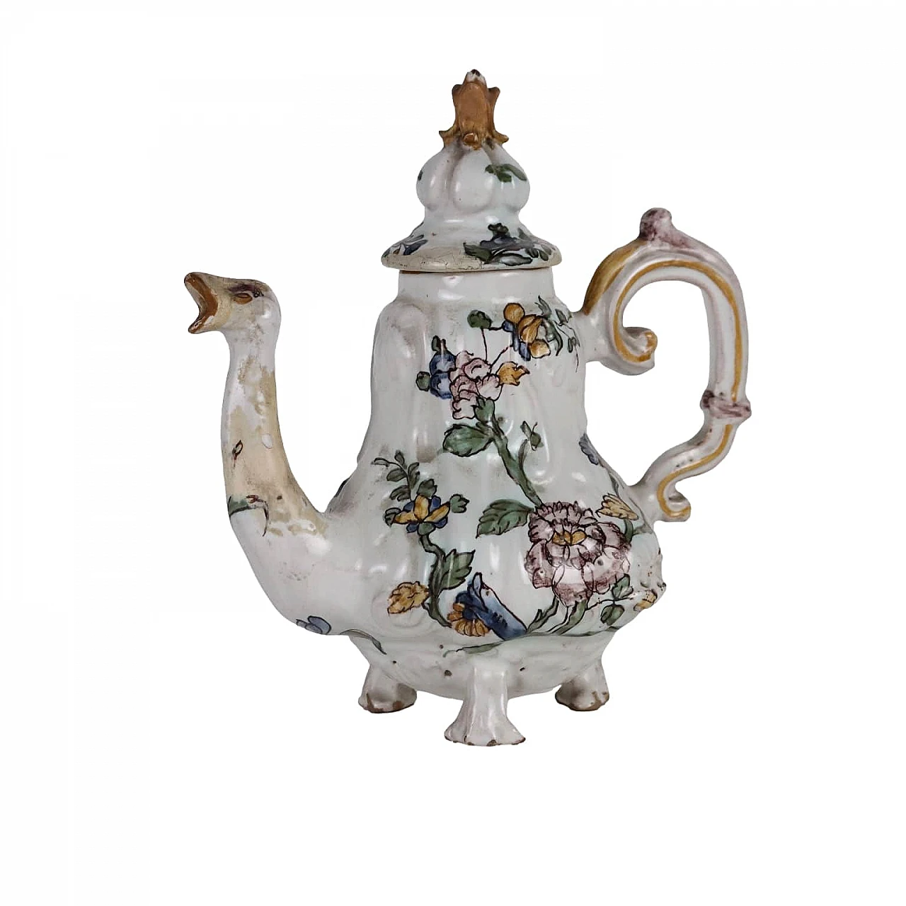 Majolica teapot with oriental flower decoration, 18th century 1
