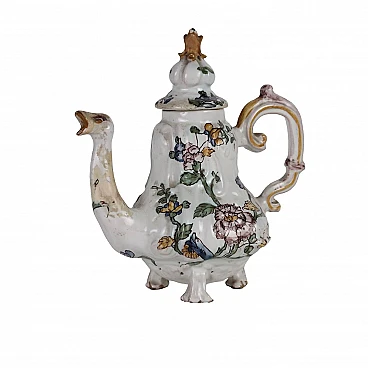 Majolica teapot with oriental flower decoration, 18th century