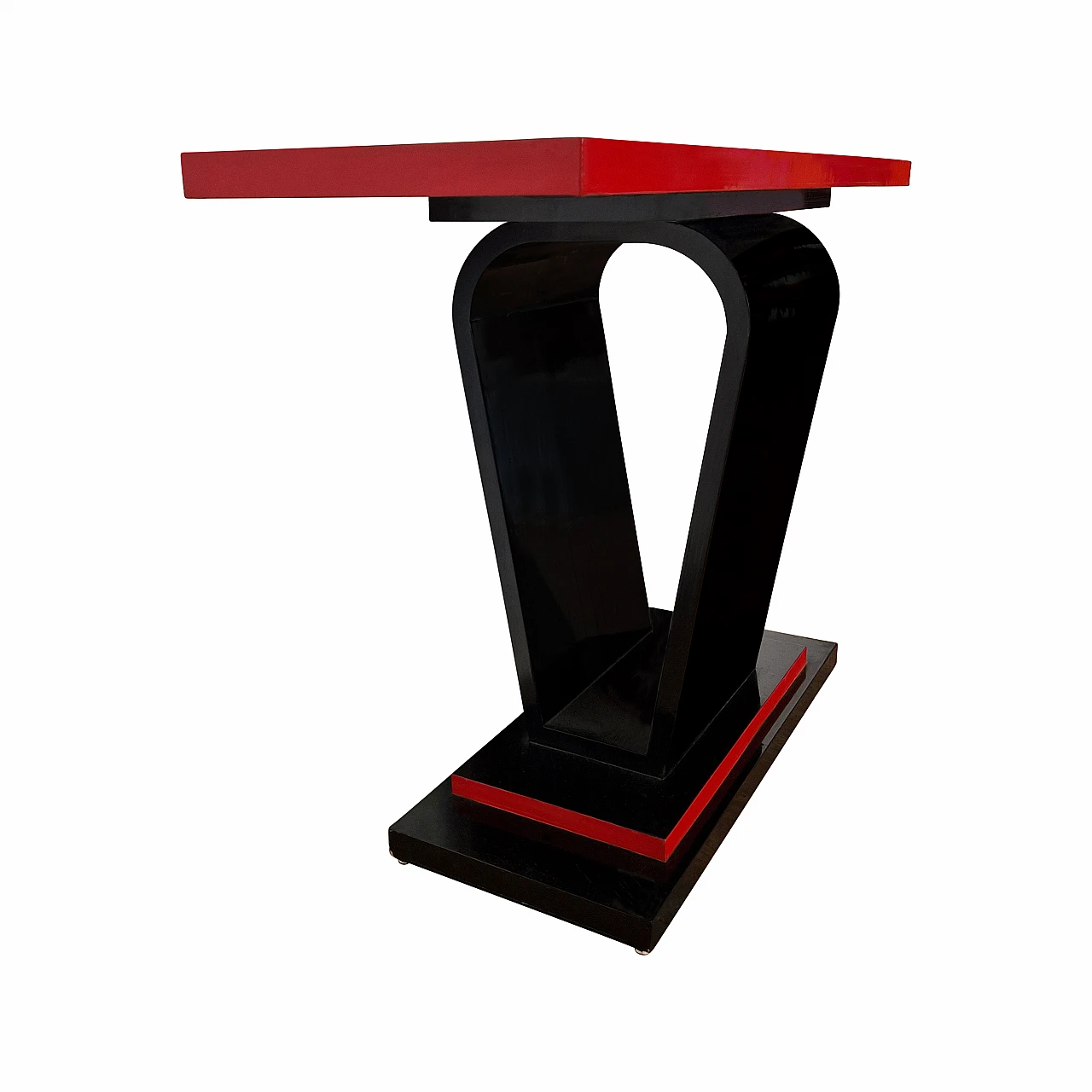 Consolle stile Art Déco in legno laccato nero e rosso, anni '80 1