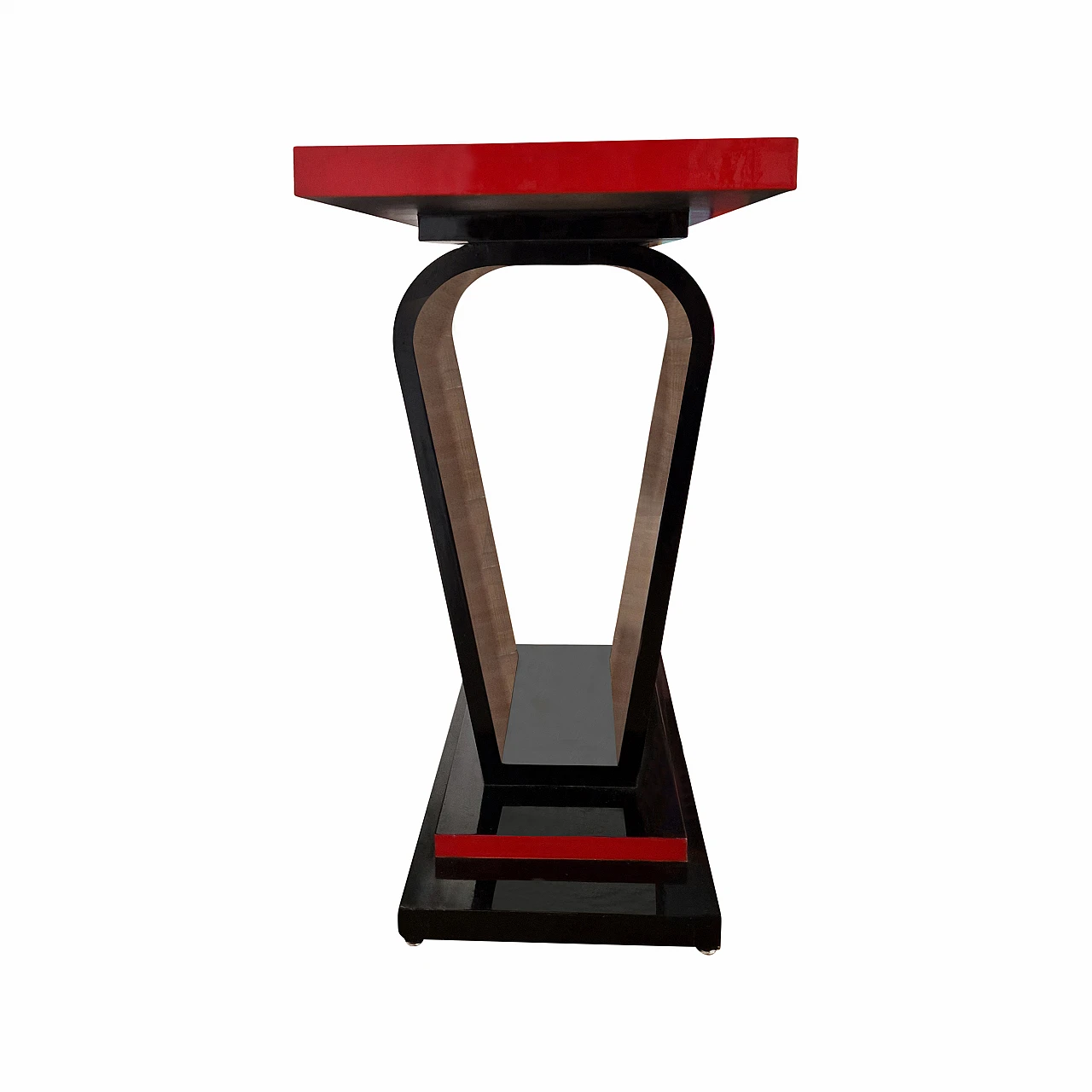 Art Deco style black and red lacquered wood console, 1980s 2