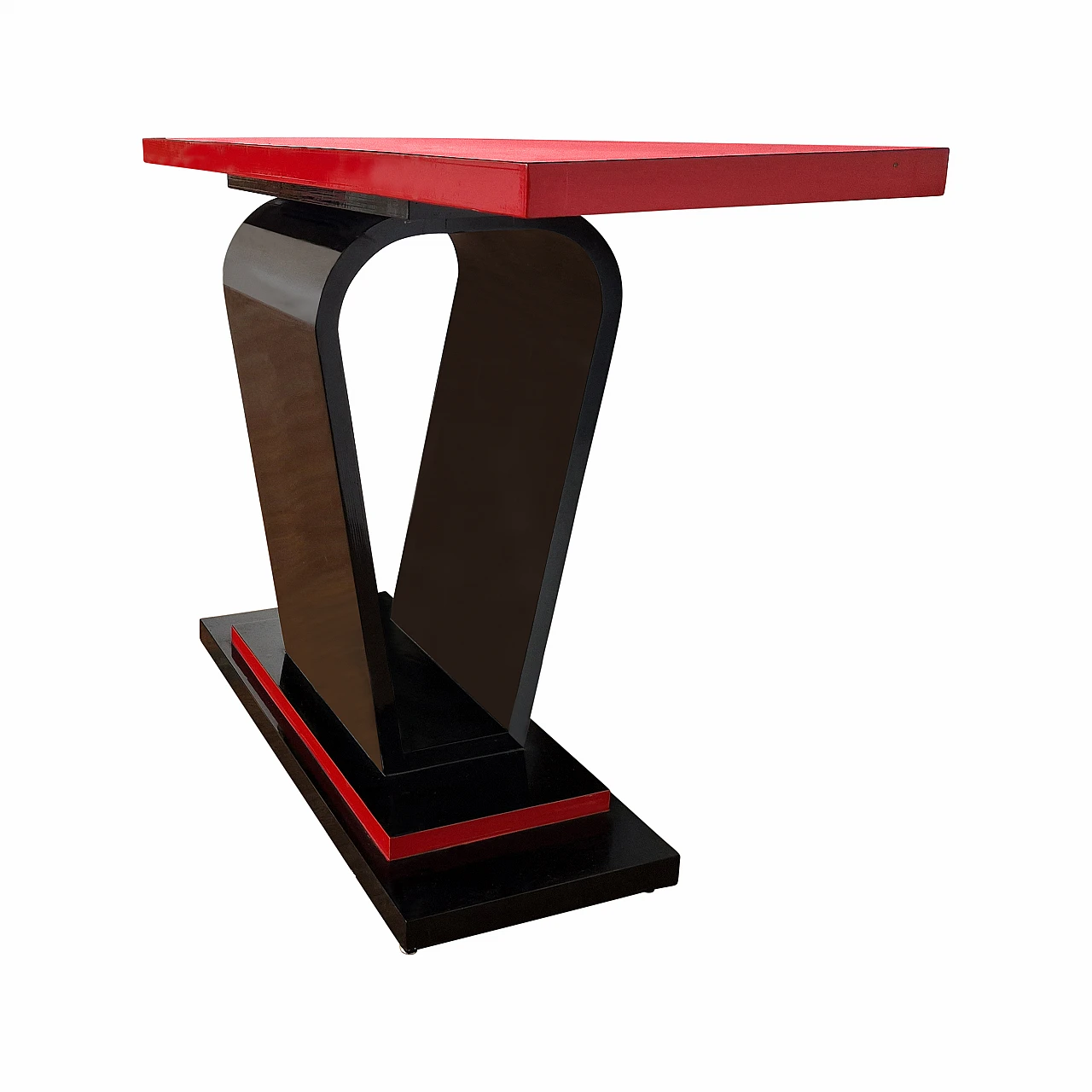 Art Deco style black and red lacquered wood console, 1980s 4