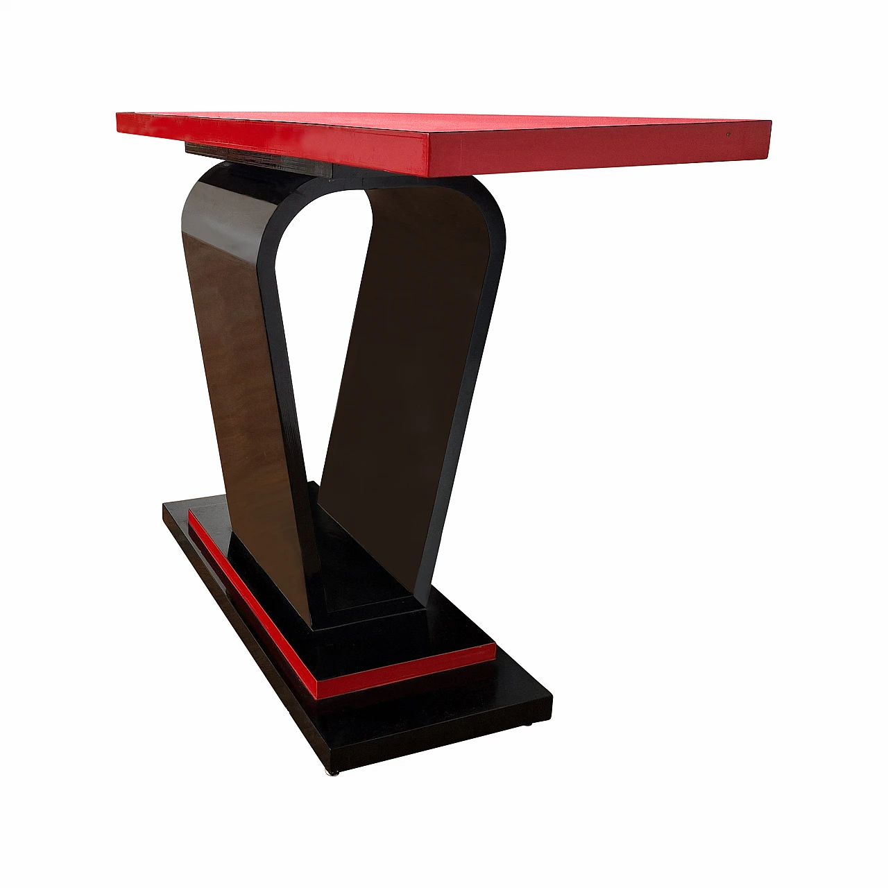 Consolle stile Art Déco in legno laccato nero e rosso, anni '80 4
