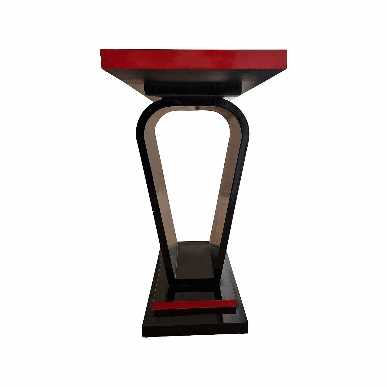 Consolle stile Art Déco in legno laccato nero e rosso, anni '80 5