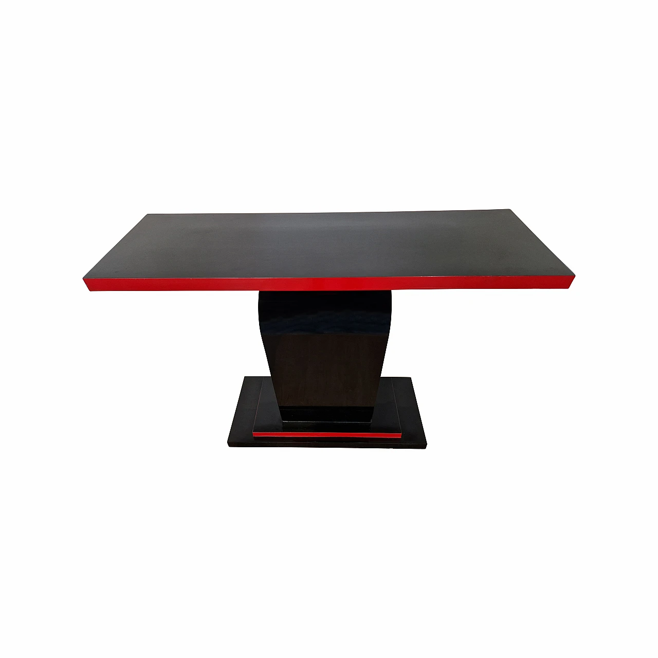 Art Deco style black and red lacquered wood console, 1980s 6