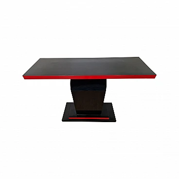 Art Deco style black and red lacquered wood console, 1980s