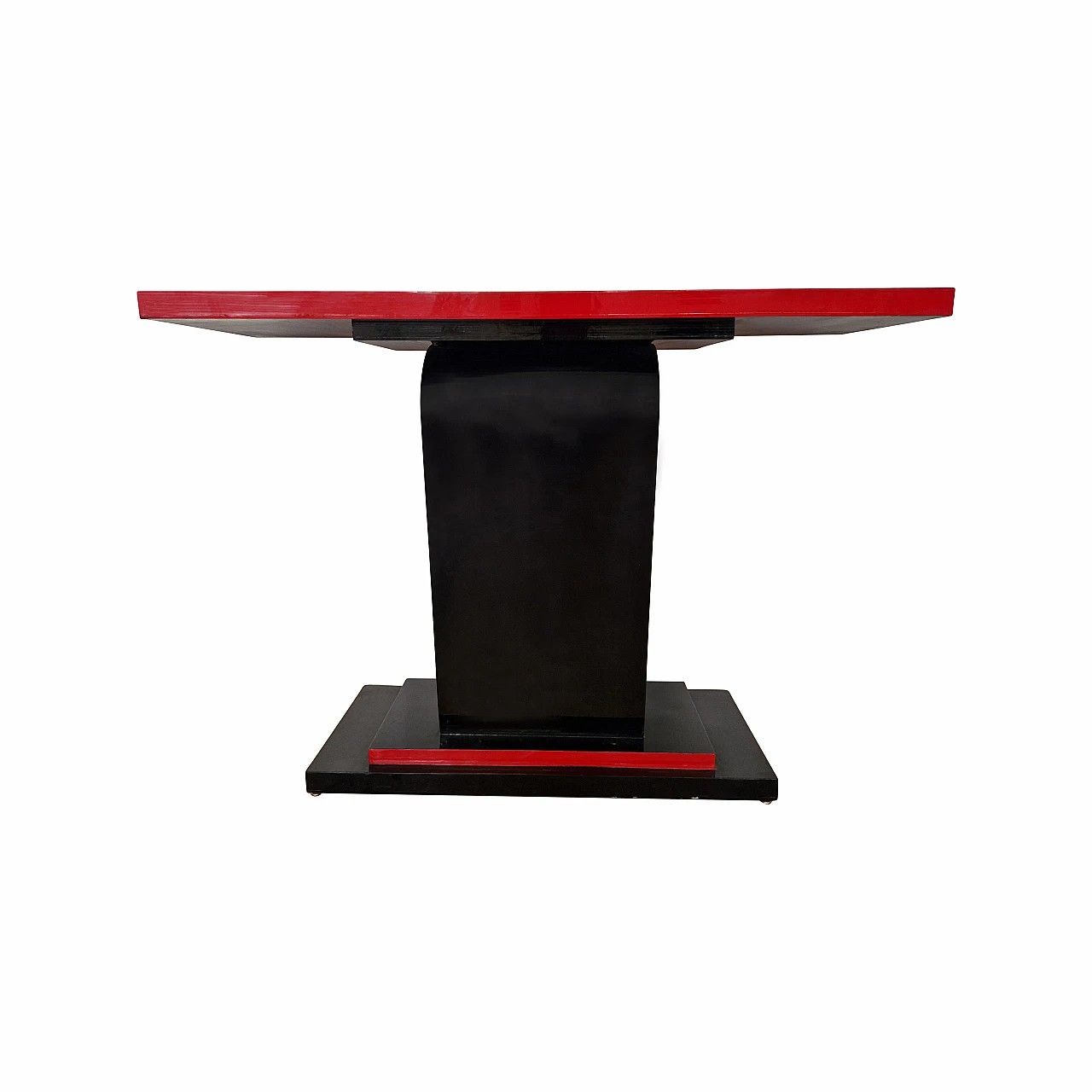 Consolle stile Art Déco in legno laccato nero e rosso, anni '80 7