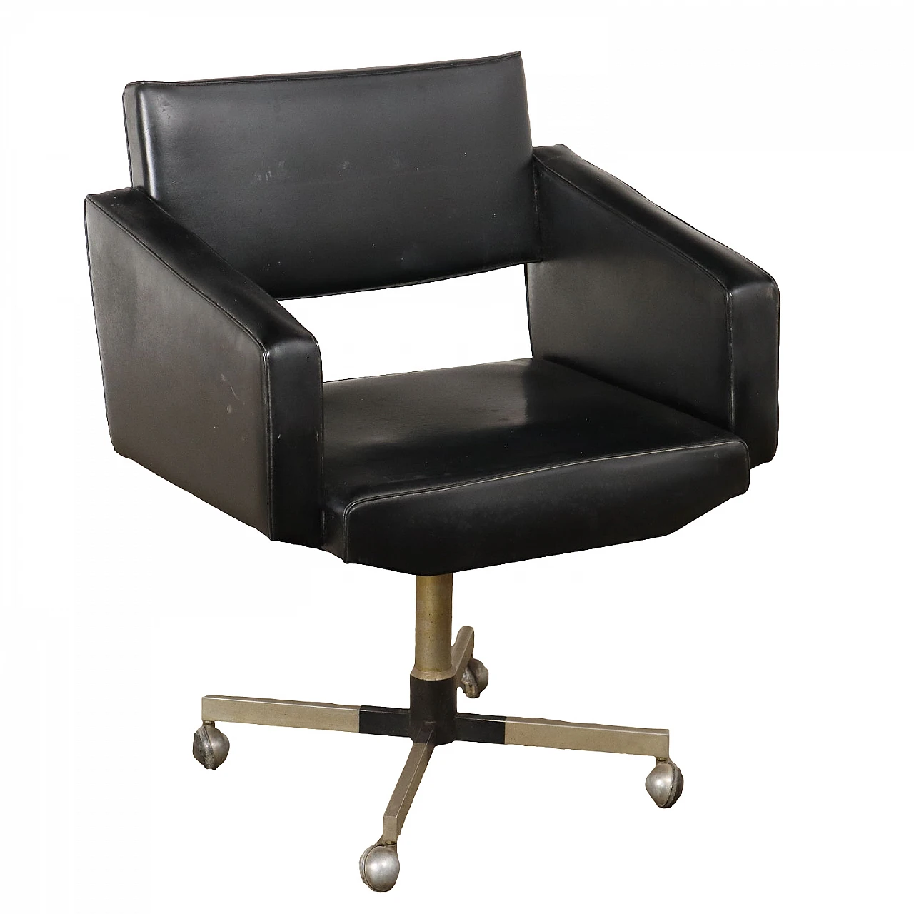 Swivel armchair in leatherette and aluminium, 1960s 1