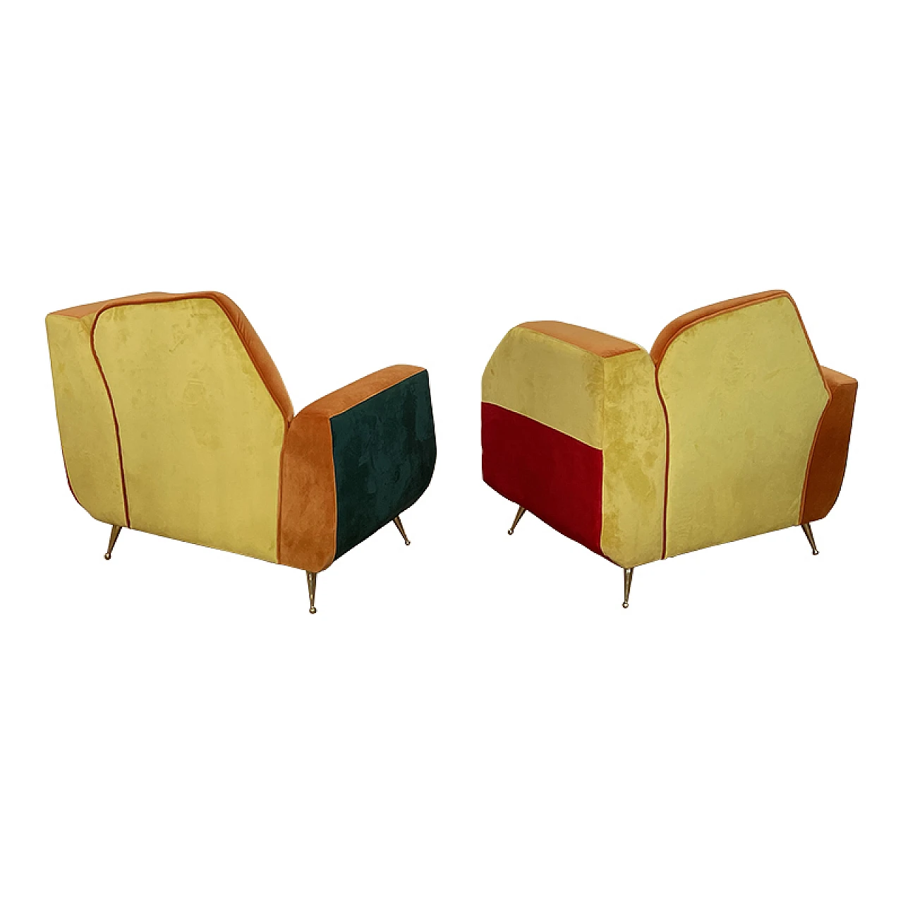 Pair of asymmetrical multicolored fabric armchairs, 1990s 7
