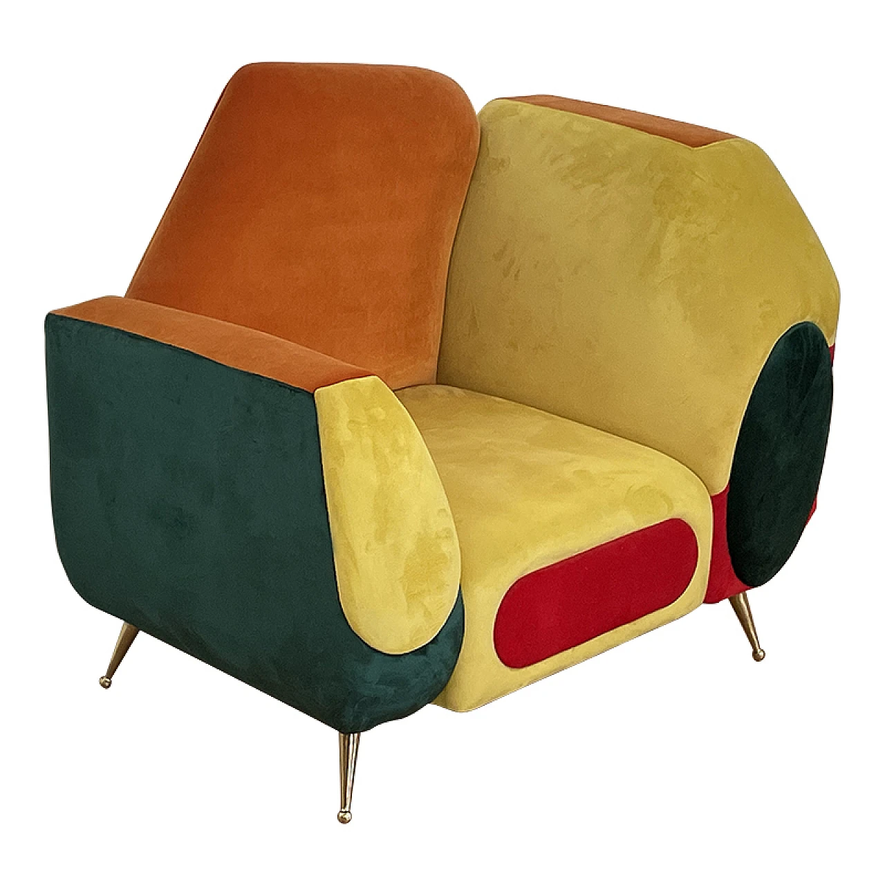 Pair of asymmetrical multicolored fabric armchairs, 1990s 11