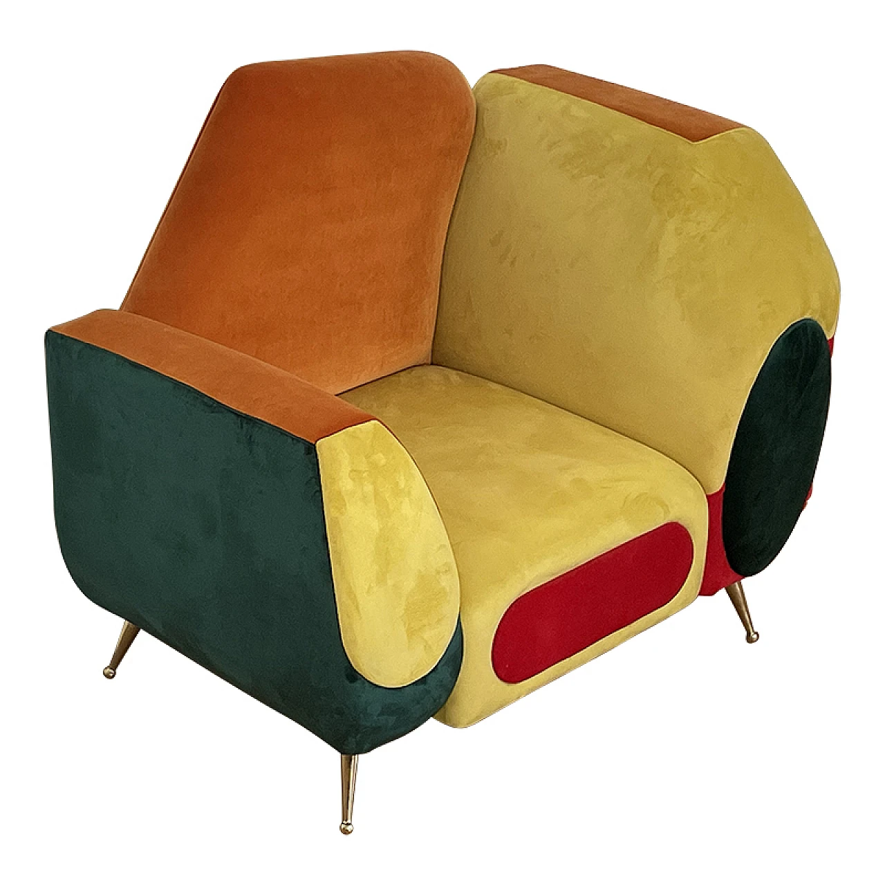 Pair of asymmetrical multicolored fabric armchairs, 1990s 12