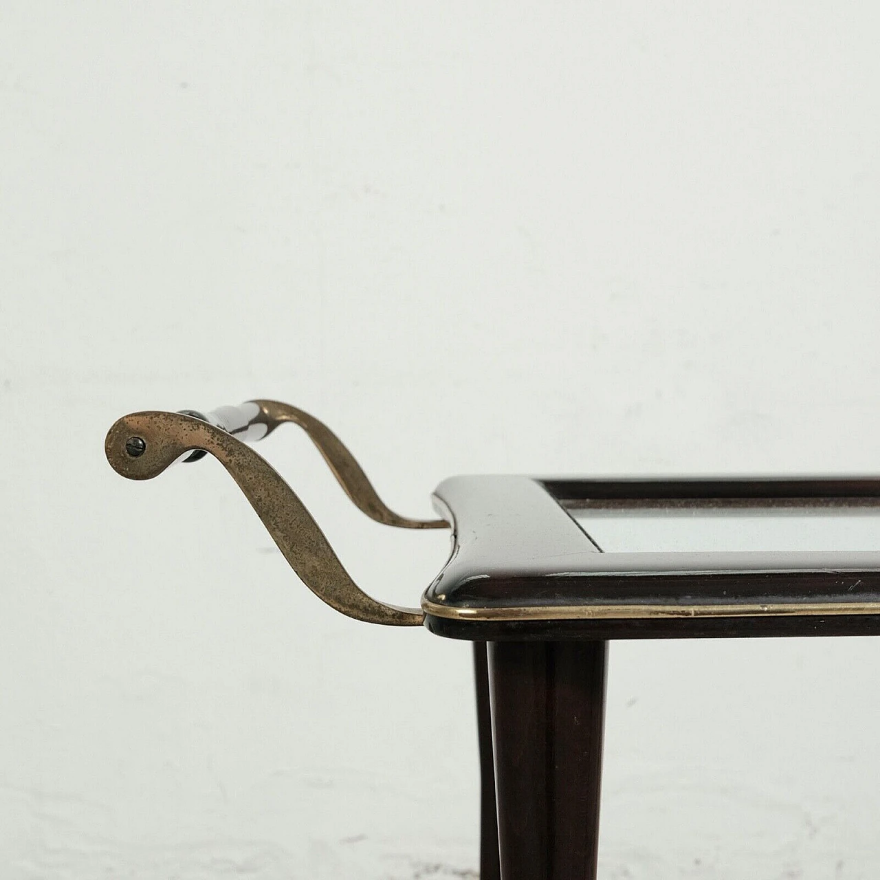 Mahogany veneered wood, glass and brass bar cart, 1960s 12