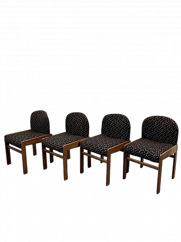 4 Chairs in wood and patterned fabric, 1960s