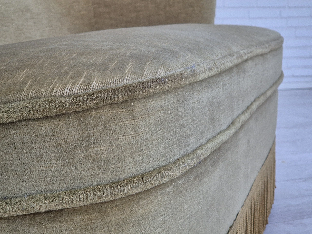 Danish two-seater green velvet sofa with tassels, 1970s 5