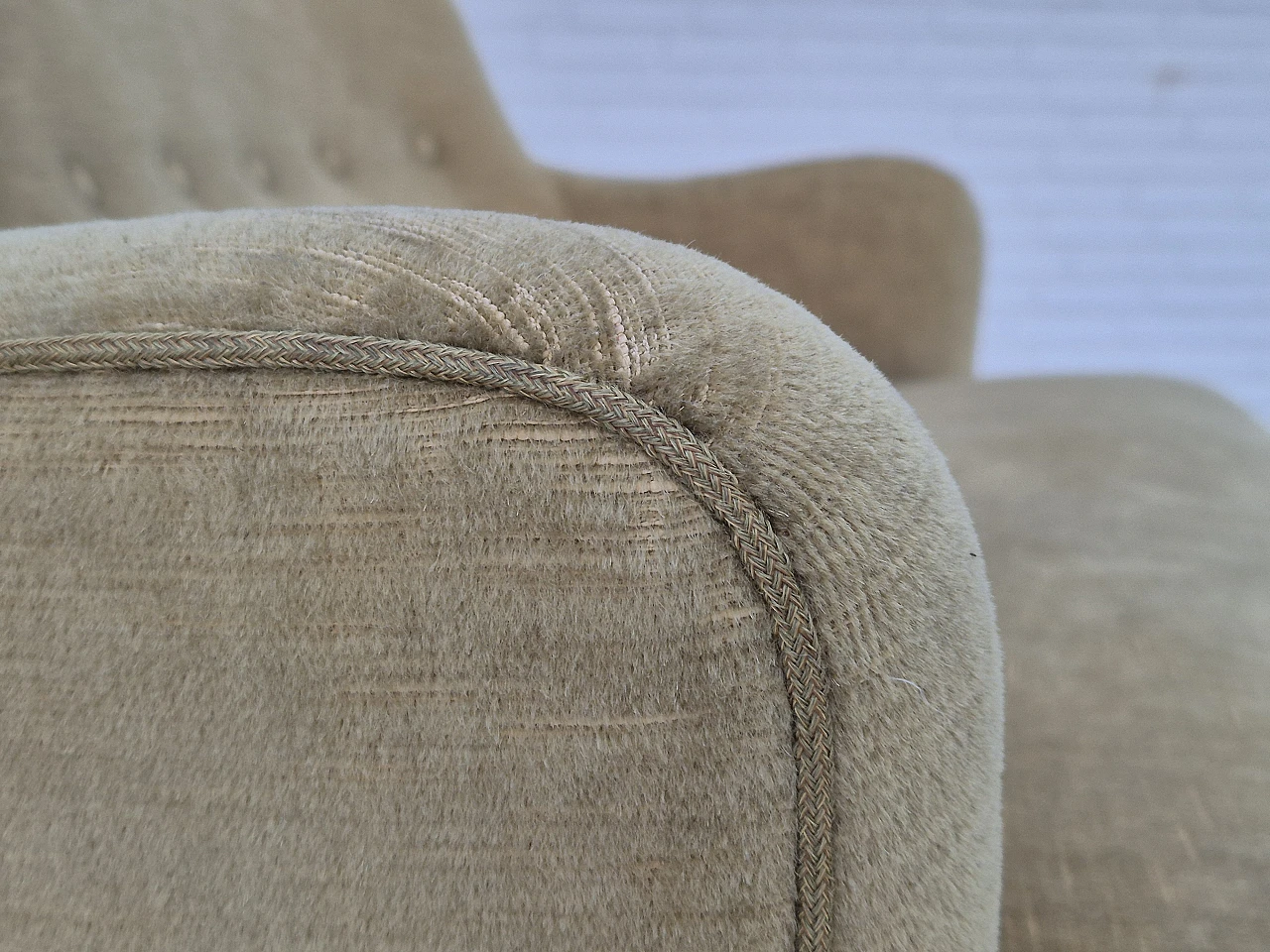 Danish two-seater green velvet sofa with tassels, 1970s 6