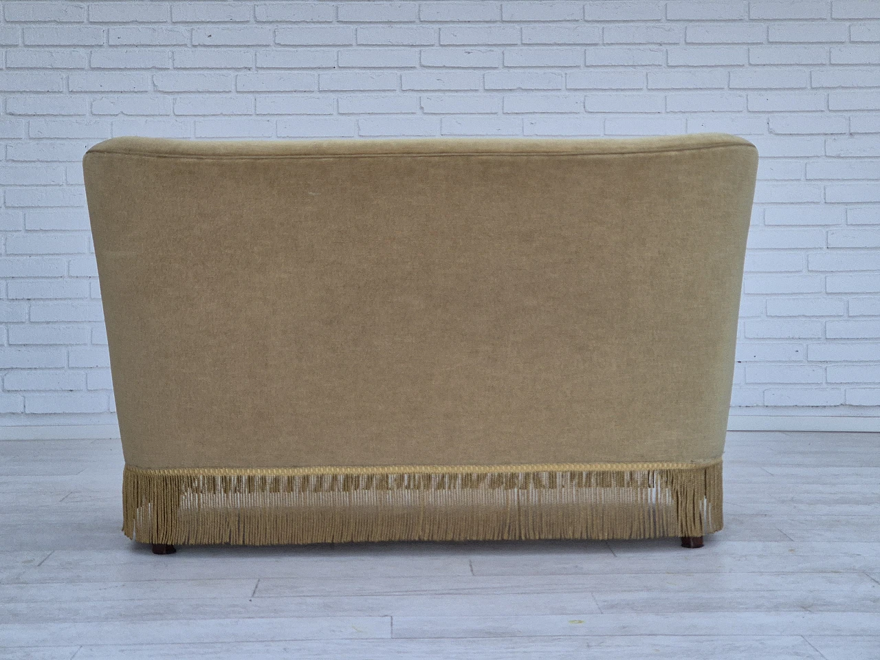 Danish two-seater green velvet sofa with tassels, 1970s 8