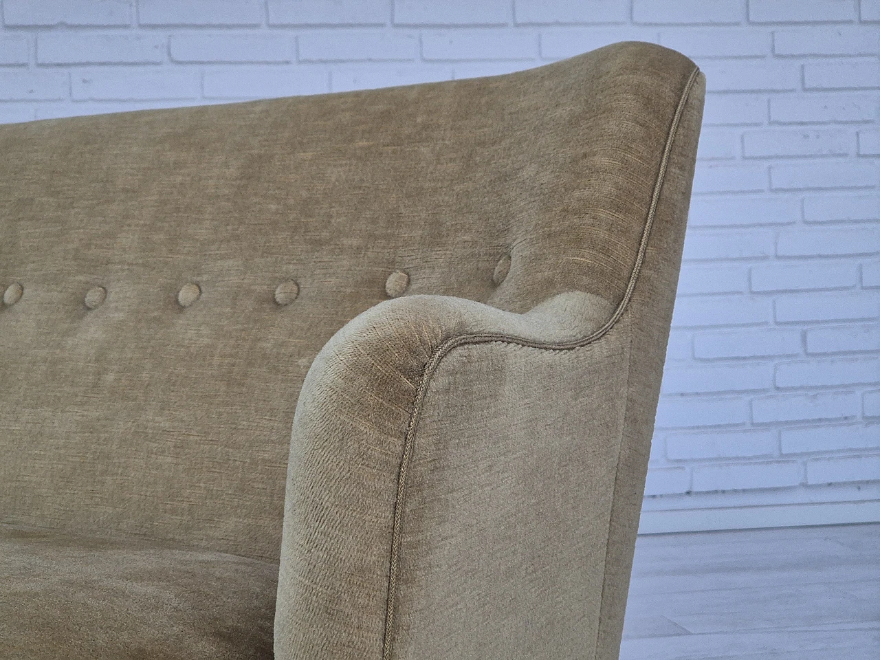 Danish two-seater green velvet sofa with tassels, 1970s 13