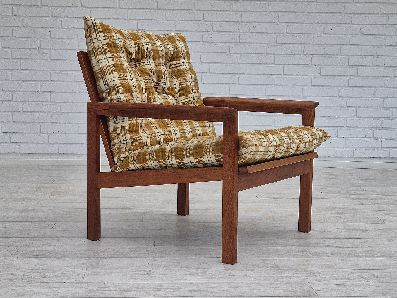 Danish wool and teak armchair, 1970s 1