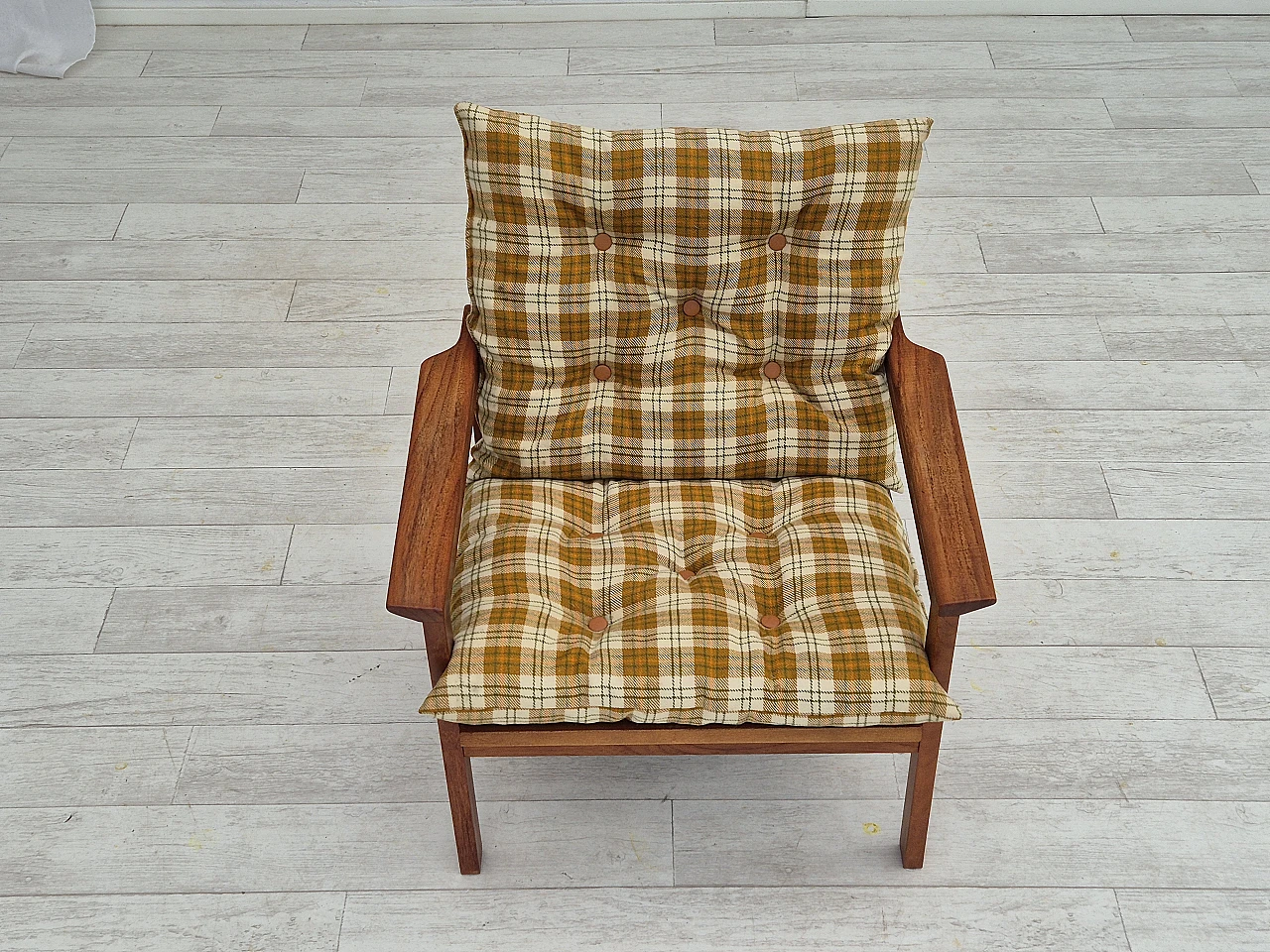 Danish wool and teak armchair, 1970s 5