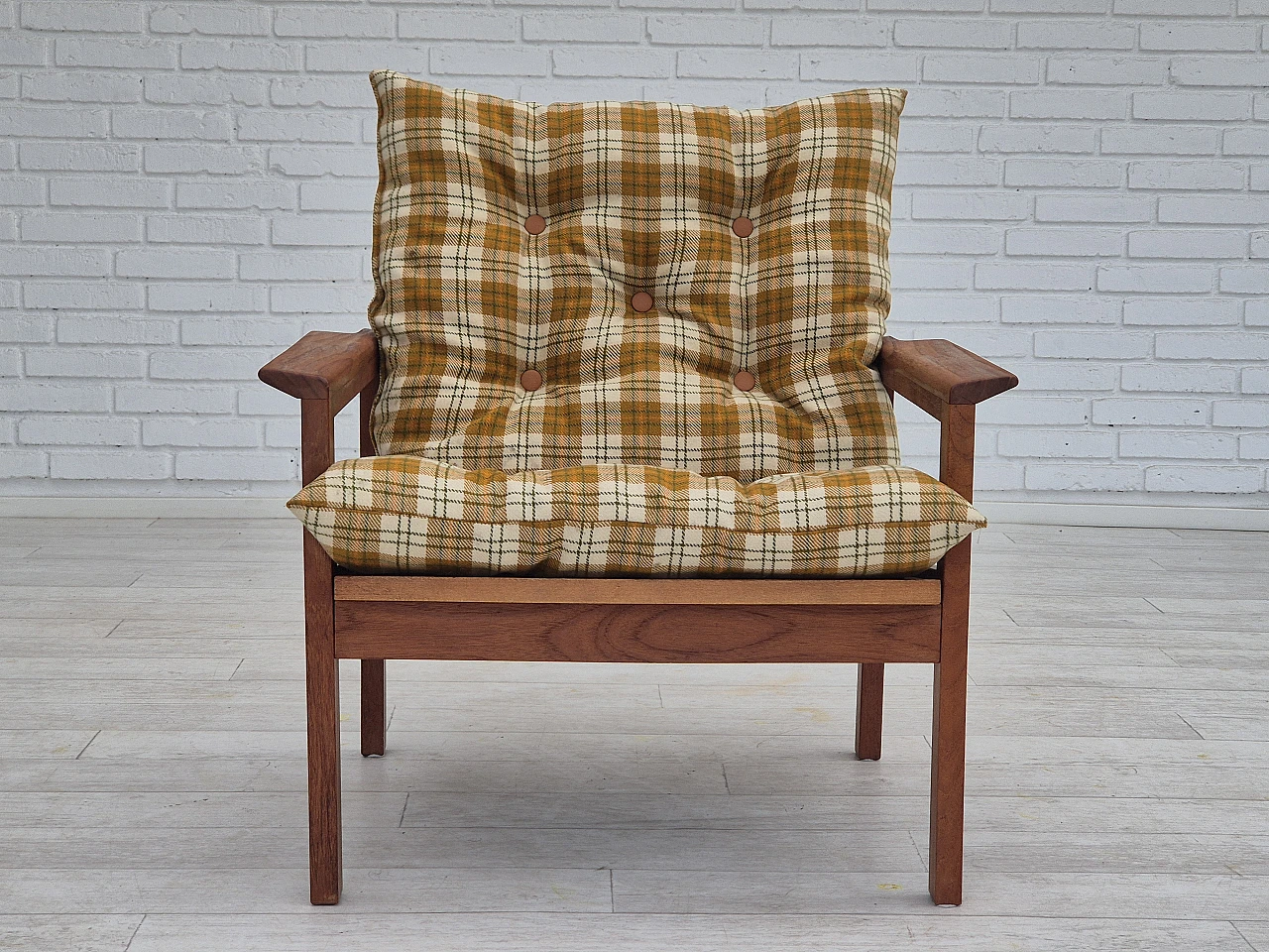 Danish wool and teak armchair, 1970s 6