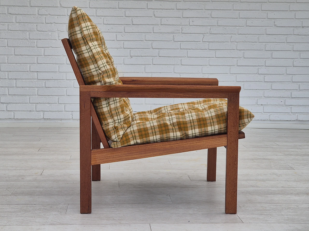 Danish wool and teak armchair, 1970s 9