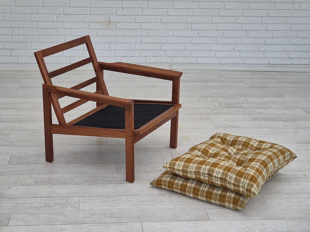 Danish wool and teak armchair, 1970s 11