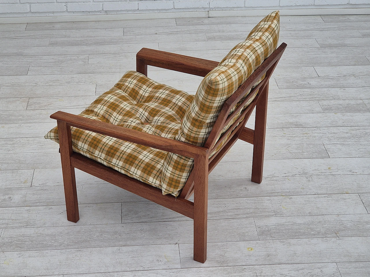 Danish wool and teak armchair, 1970s 15