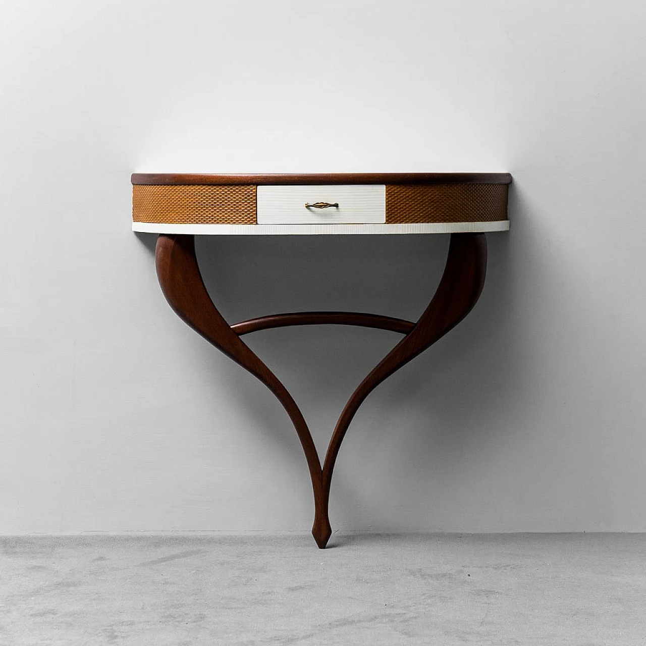 Brown and white wood hanging console, 1950s 1