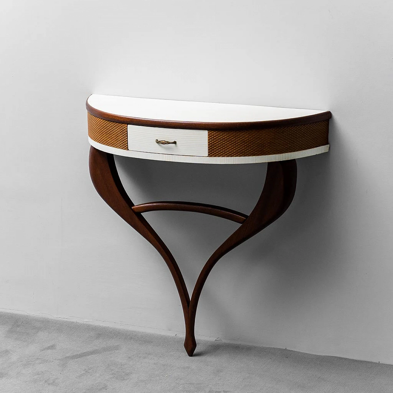 Brown and white wood hanging console, 1950s 2