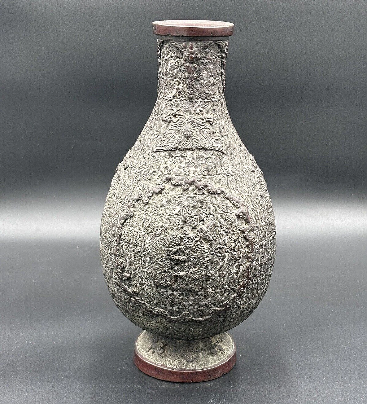 Vaso cinese dinastia Ming in bronzo sbalzato, '400 1