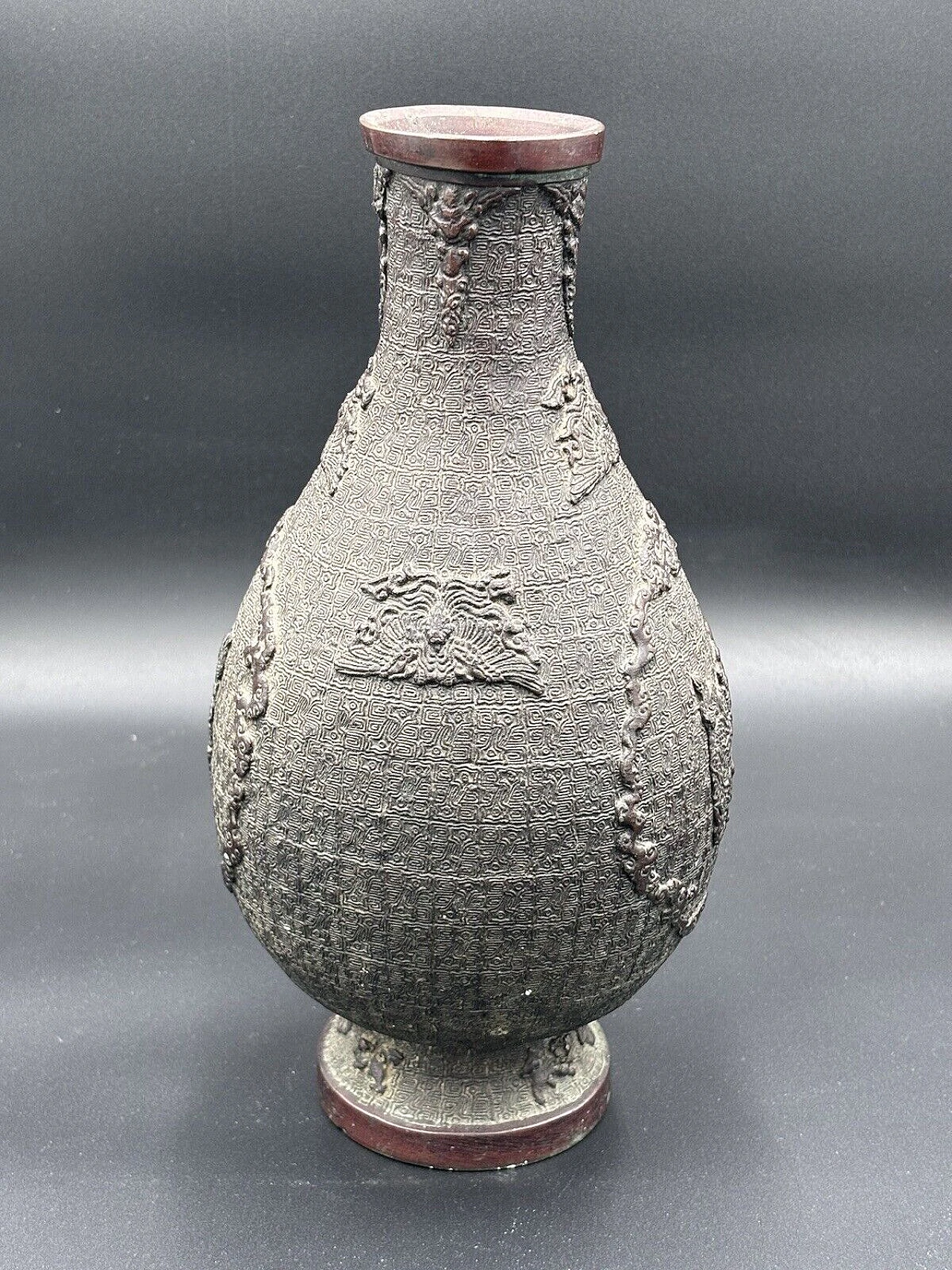 Vaso cinese dinastia Ming in bronzo sbalzato, '400 5