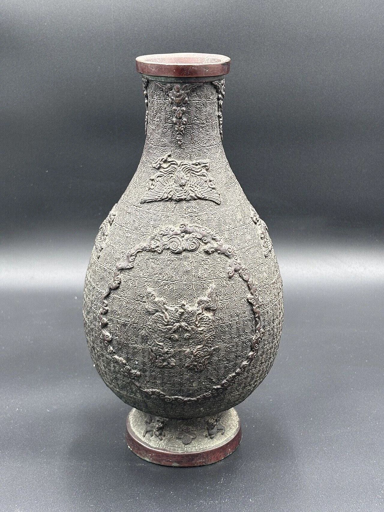 Vaso cinese dinastia Ming in bronzo sbalzato, '400 8
