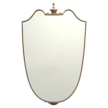 Specchio da parete a forma di scudo in ottone, anni '50