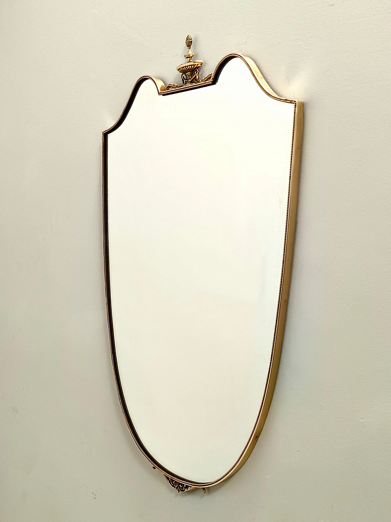 Brass shield-shaped wall mirror, 1950s 3