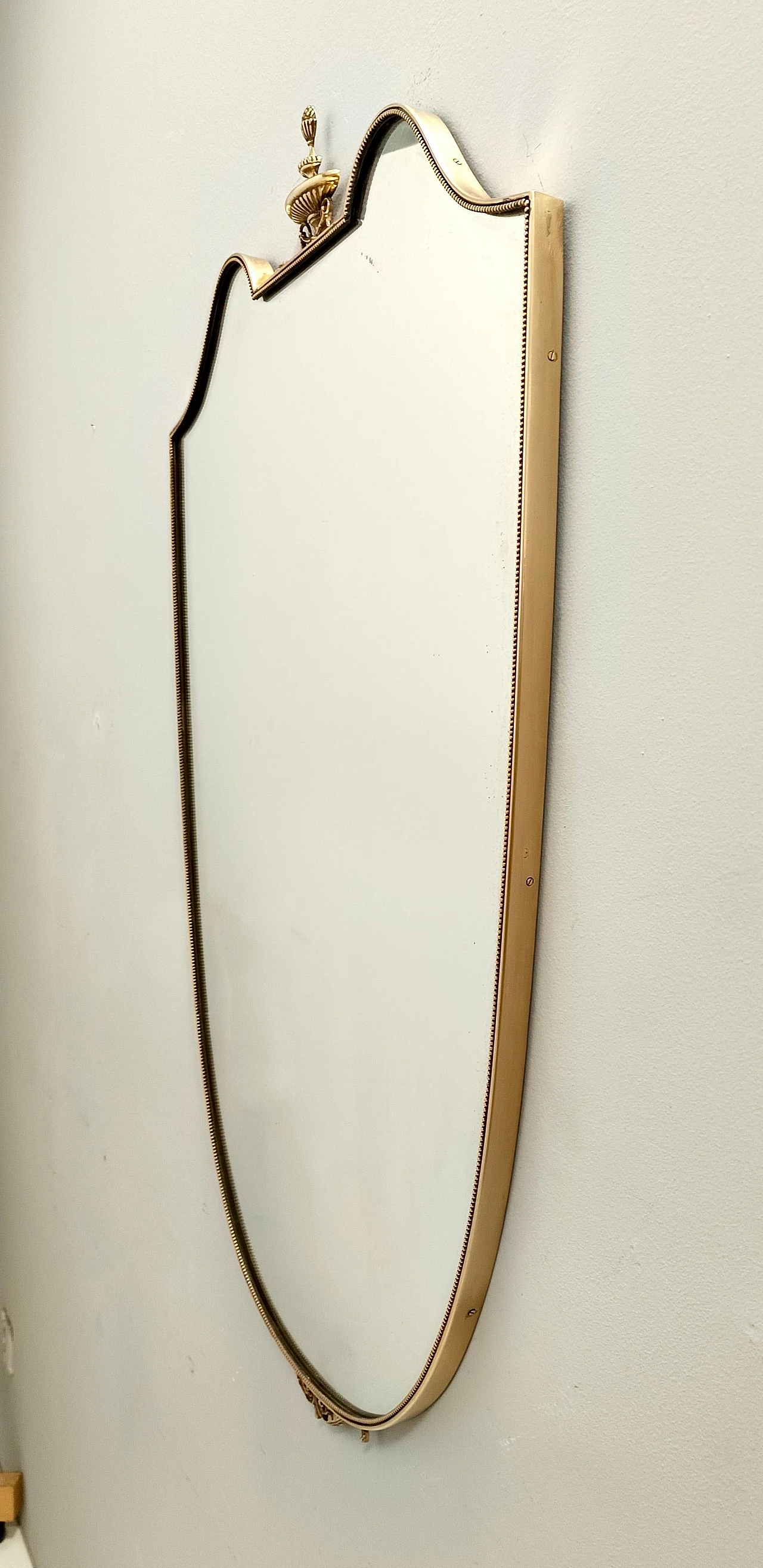 Brass shield-shaped wall mirror, 1950s 4