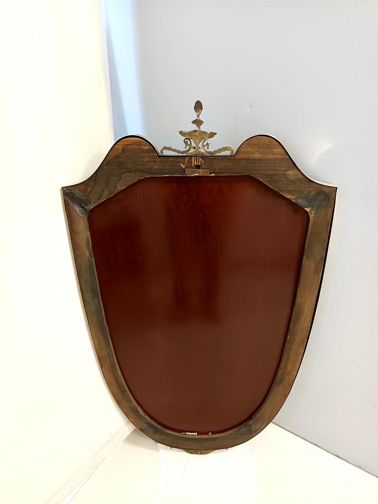 Brass shield-shaped wall mirror, 1950s 5