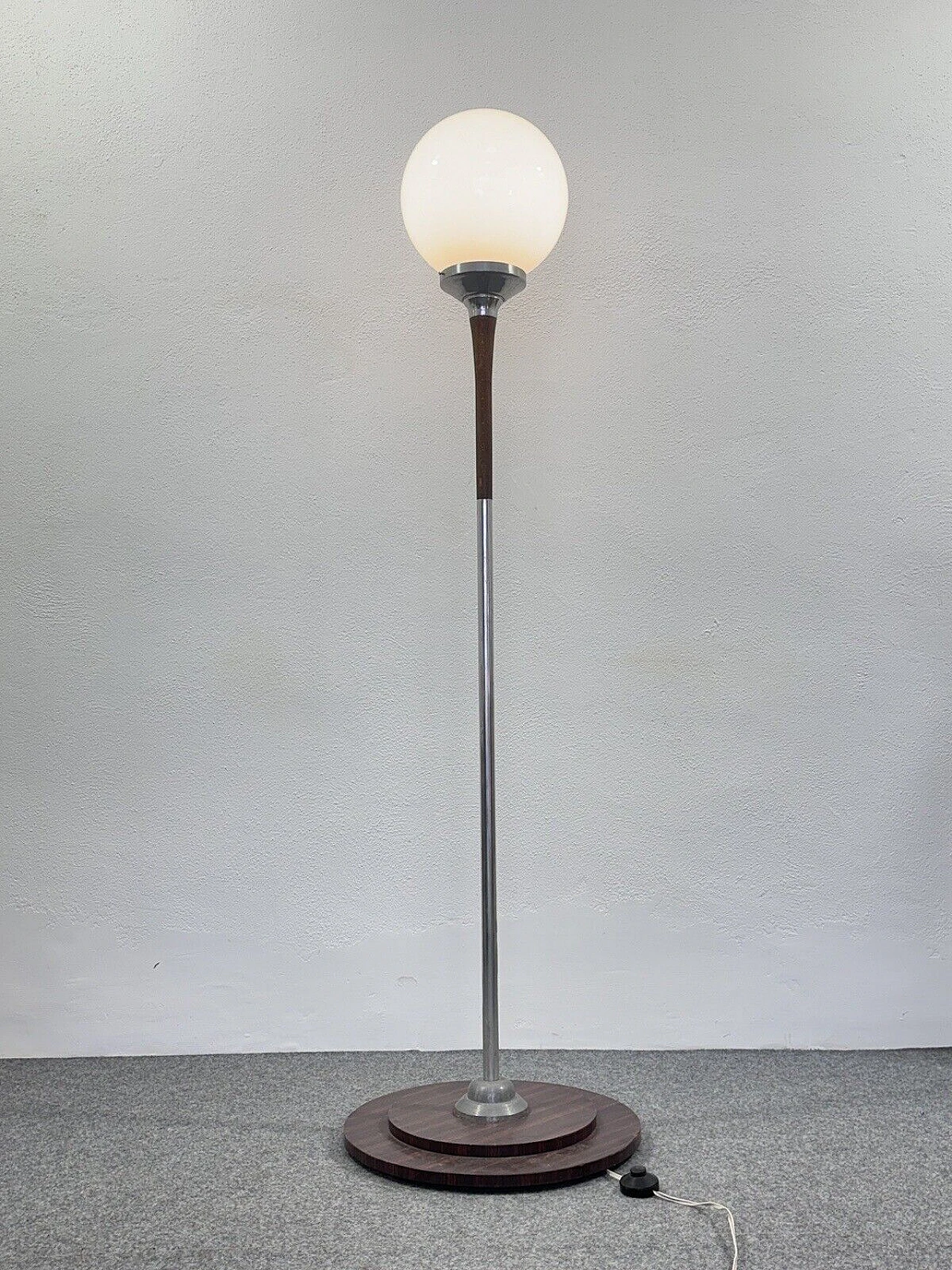 Lampada da terra in teak, acciaio e vetro, anni '60 2