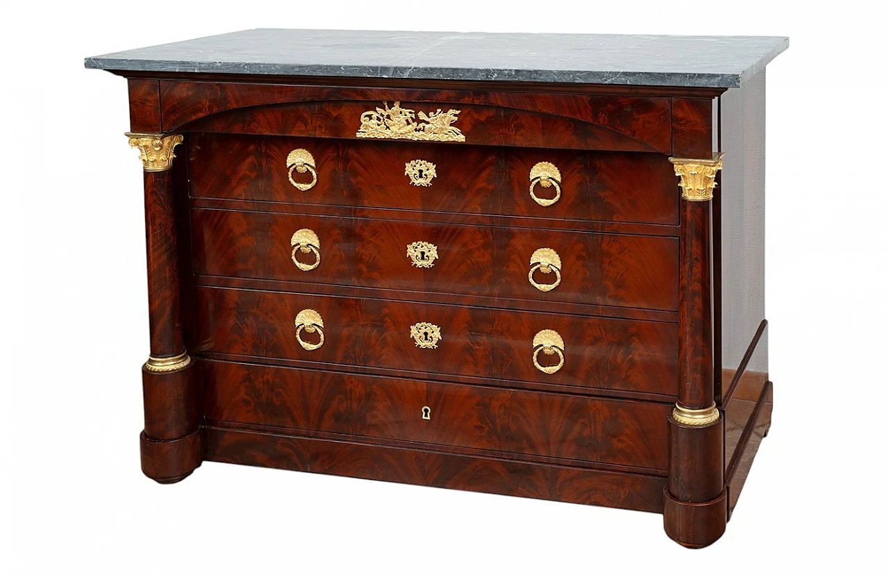 Chest of drawers in mahogany feather with marble top, 19th century 9