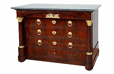 Chest of drawers in mahogany feather with marble top, 19th century