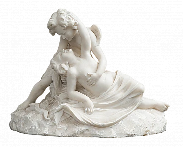 Cupid and Psyche, sculpture in alabaster, 19th century