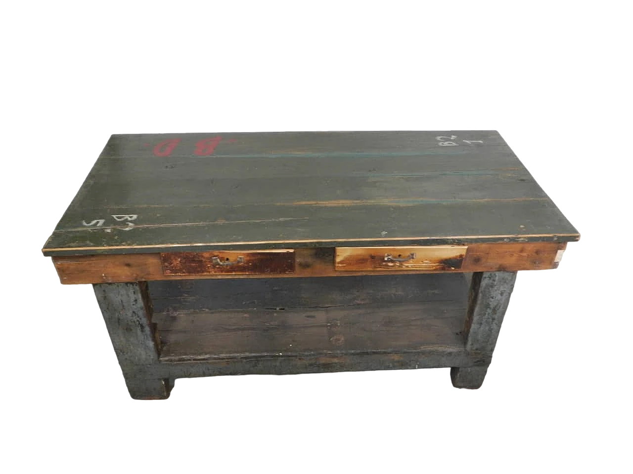 Green & natural fir wood counter with lower top, 1950s 12