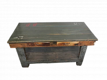 Green & natural fir wood counter with lower top, 1950s