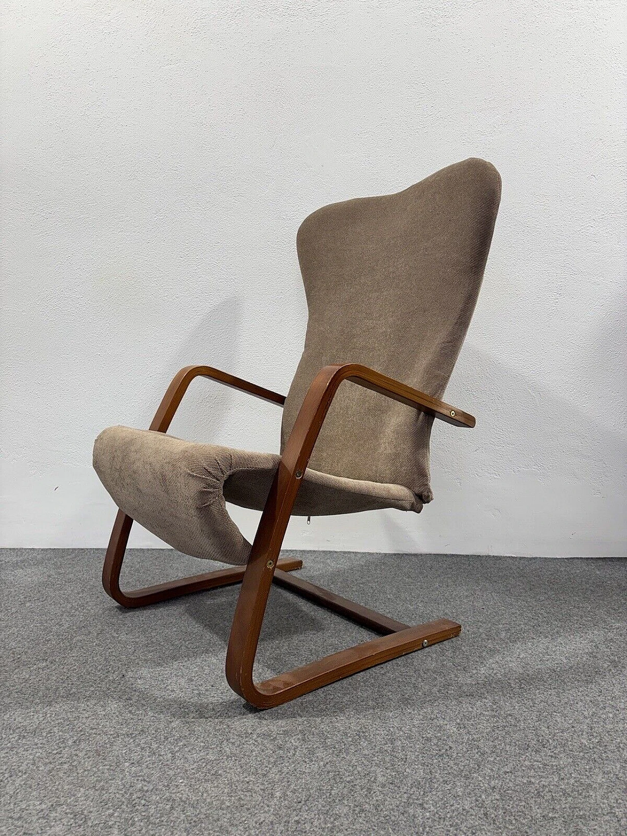 Poltrona in legno e tessuto di Alvar Aalto, anni '60 1