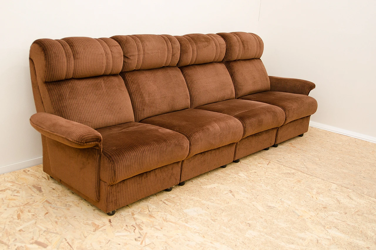 Brown corduroy four-seater modular sofa, 1980s 4