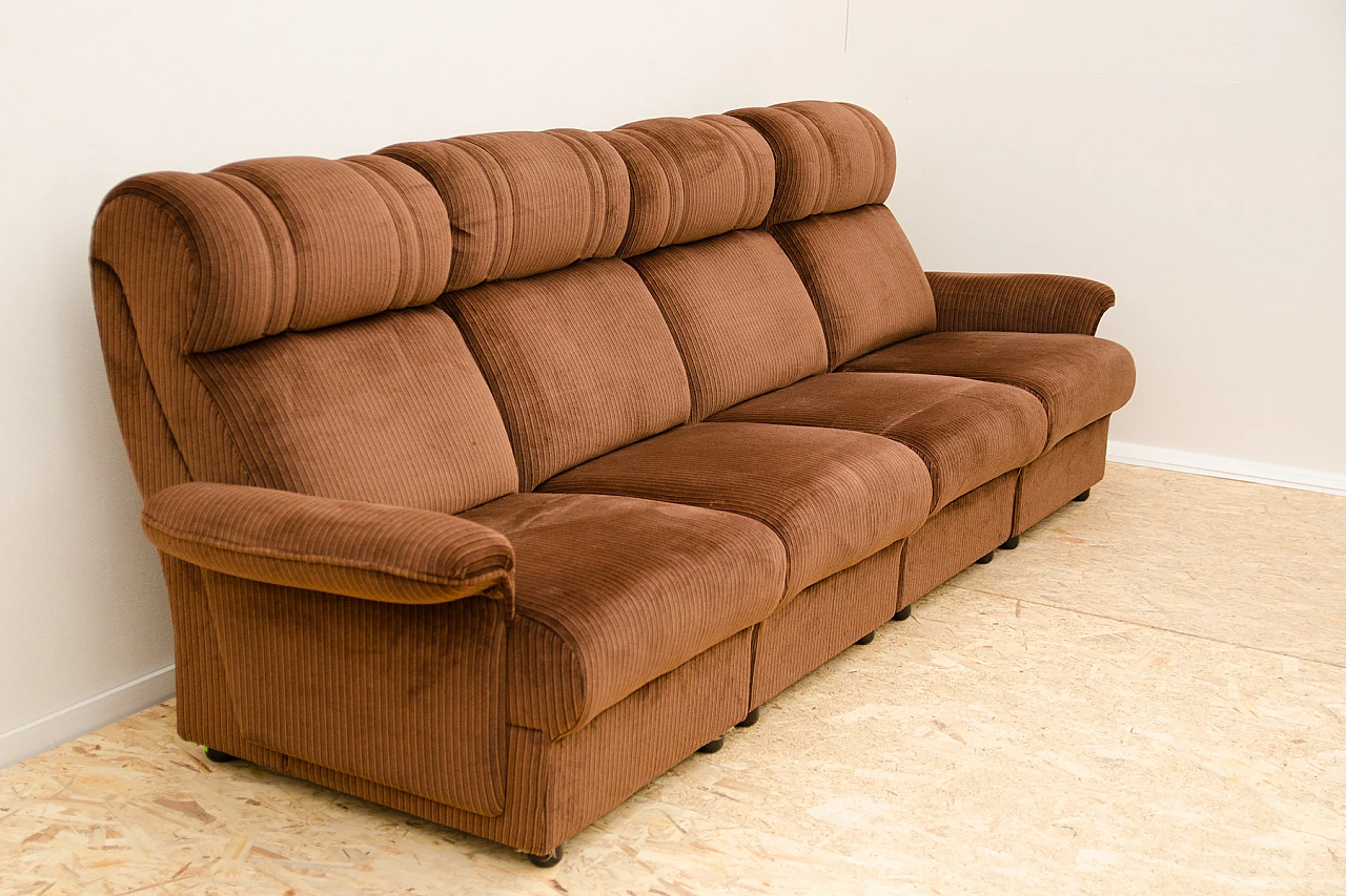 Brown corduroy four-seater modular sofa, 1980s 5